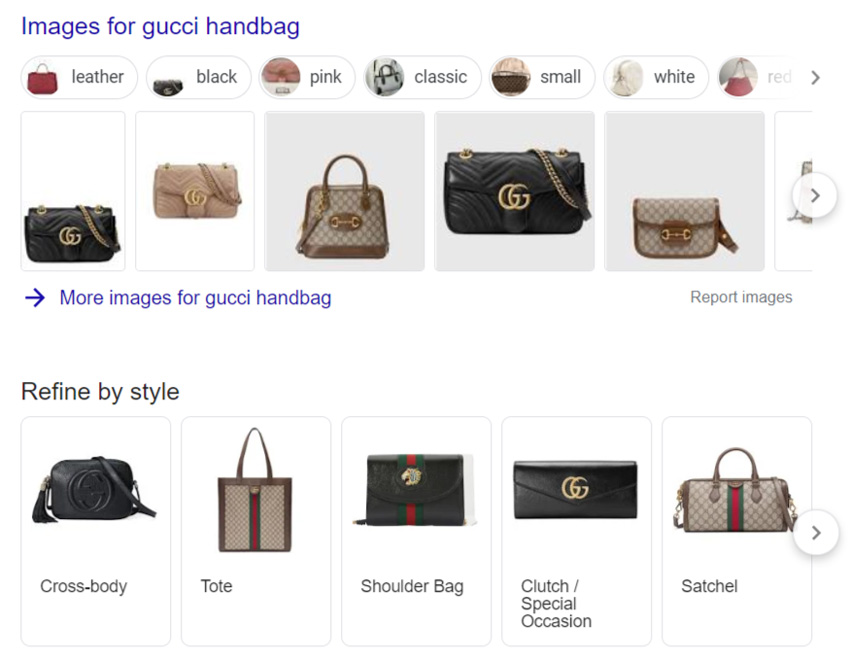 SEO - Risultati su Google per Gucci attraverso funzionalità avanzate