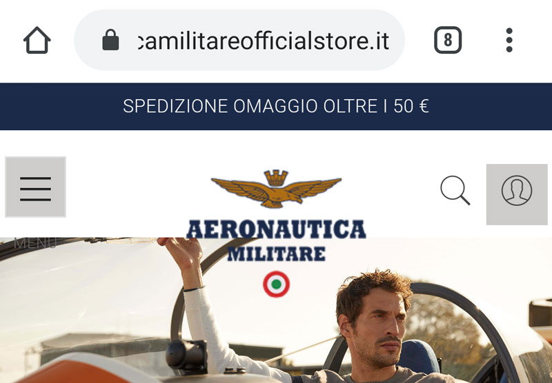 Visualizzazione da mobile della URL di Aereonautica Militare