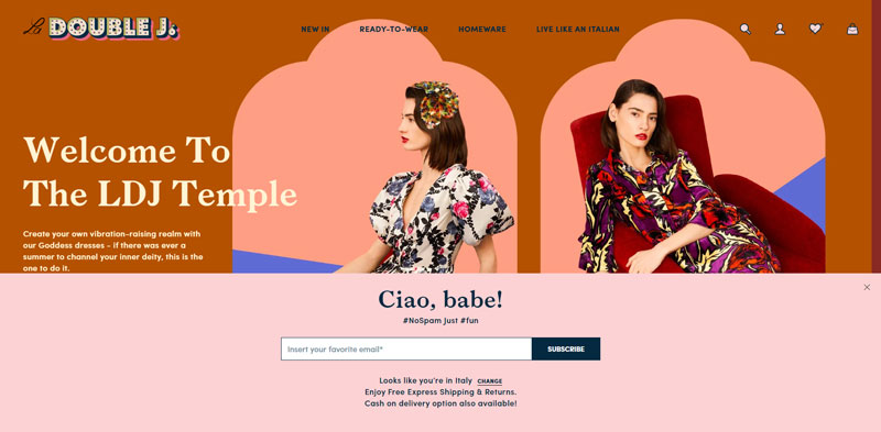 La DoubleJ, popup iscrizione alla newsletter su desktop