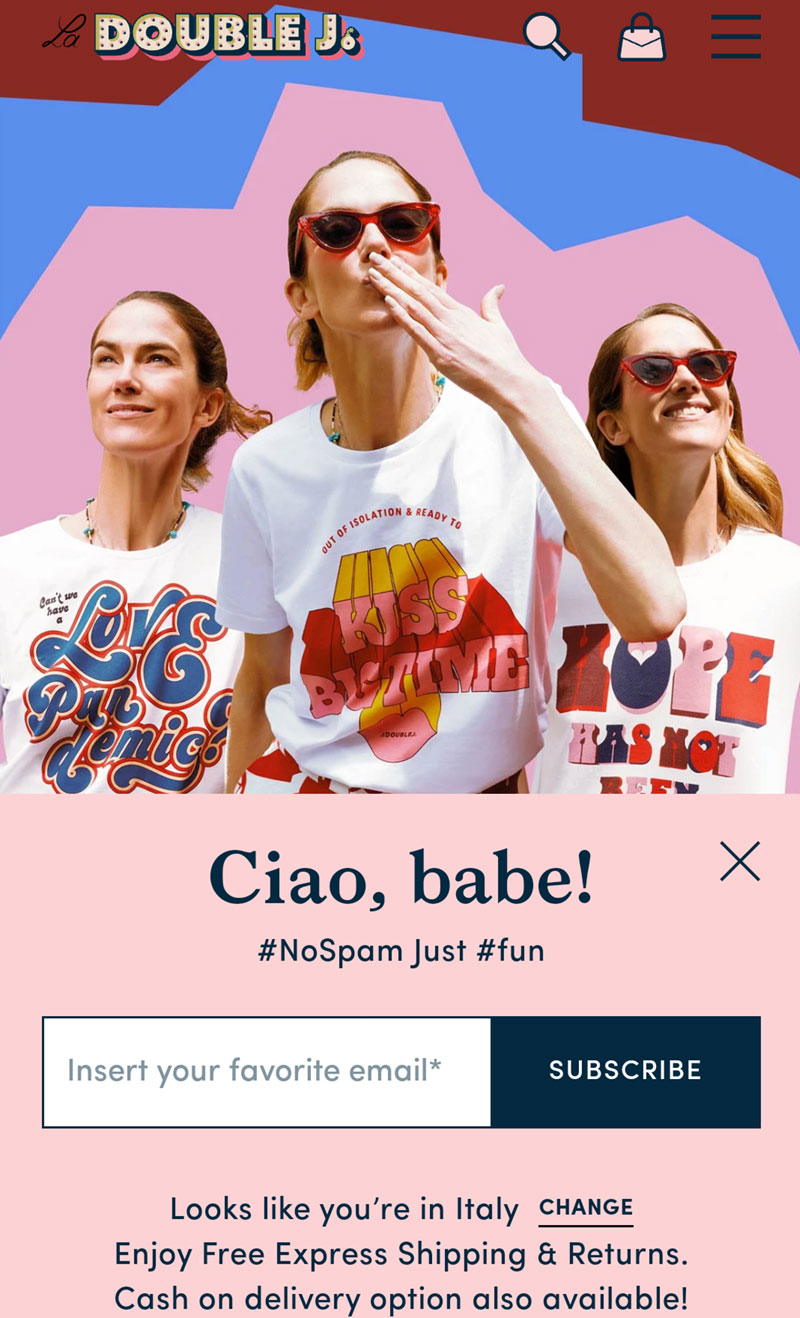 La DoubleJ, popup iscrizione alla newsletter su mobile