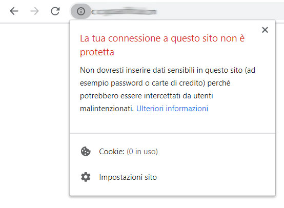 Errore sito in HTTP non sicuro su Google Chrome nel 2020